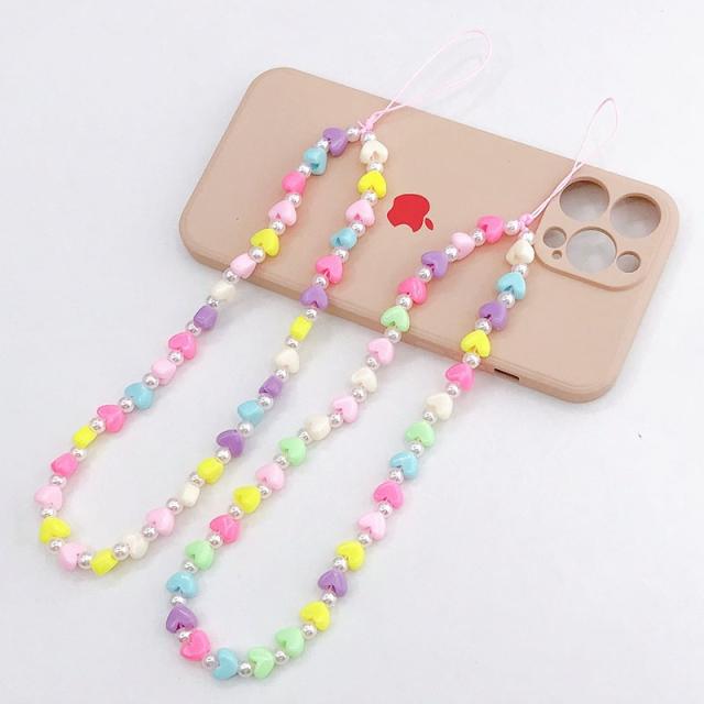 Sweet color acrylic heart phone chain
