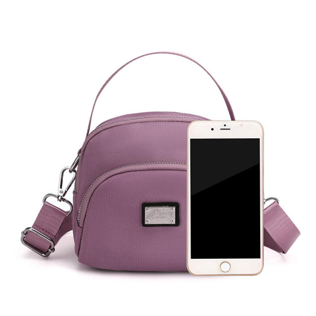 Casual plain color nylon crossbody bag