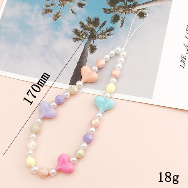 INS colorful heart acrylic bead short phone chain