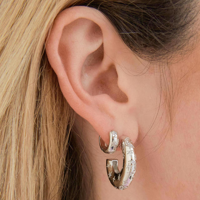 925 needle cubic zircon chunky copper earrings