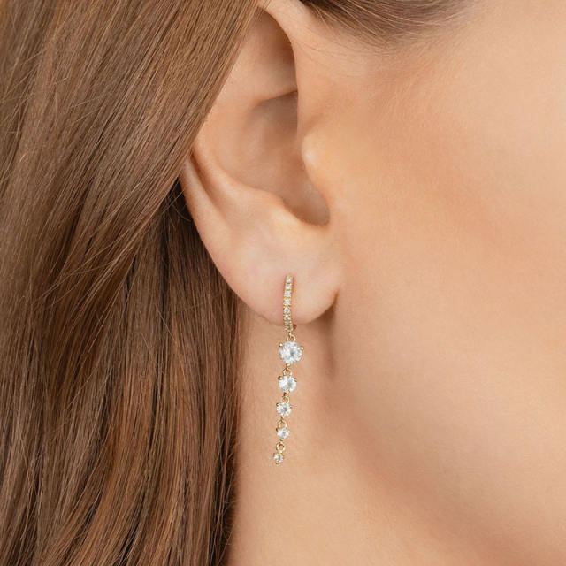 925 needle cubic zircon copper huggie earrings