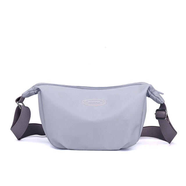 Casual plain color nylon crossbody bag