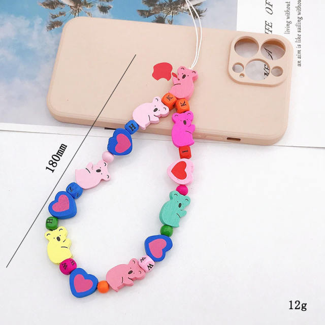 Sweet wood bear short phone chain