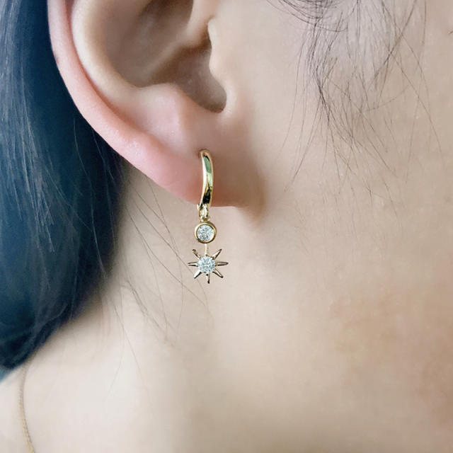 Cubic zircon star gold plated copper huggie earrings