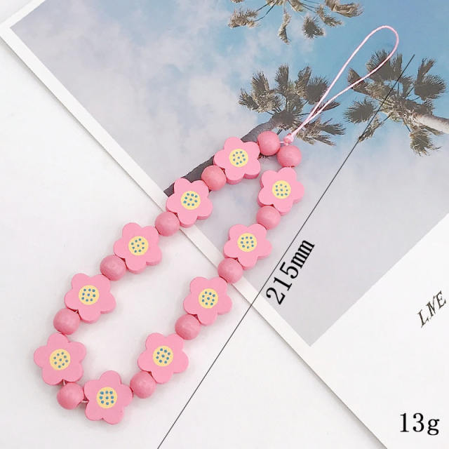 Boho wooden bead flower phone chain