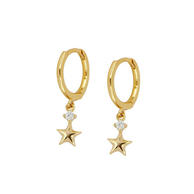 Star charm gold plated copper huggie earrings