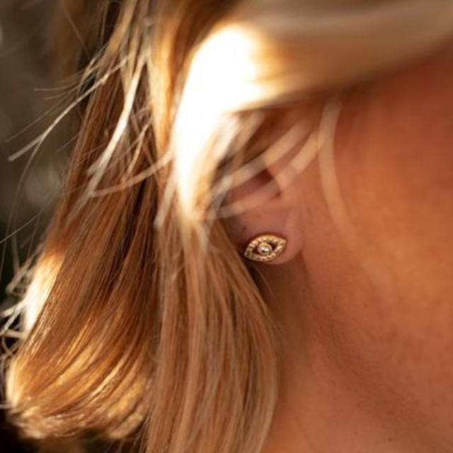 925 needle cubic zircon evil eye copper studs earrings