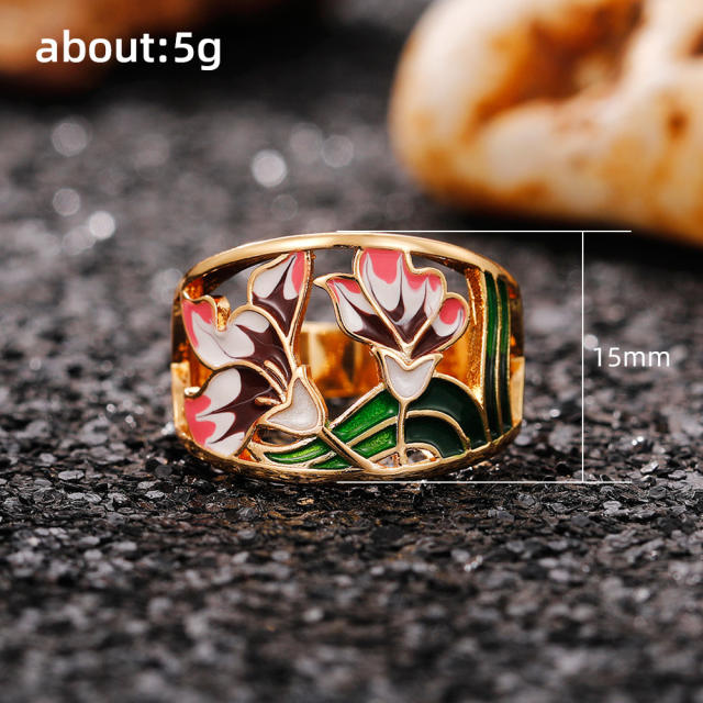 INS trend color enamel flower copper rings