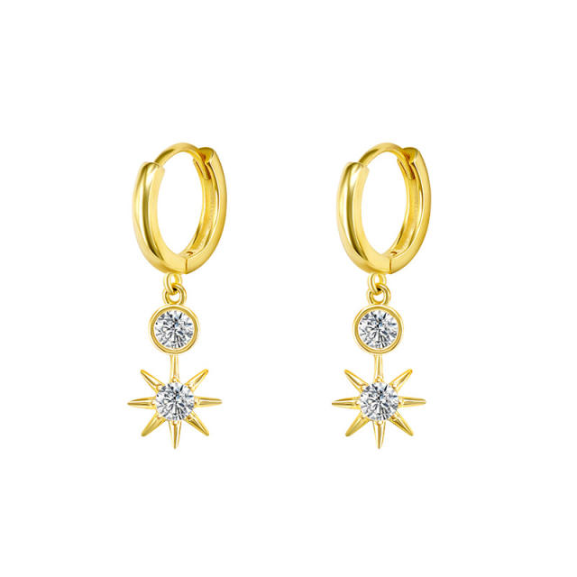 Cubic zircon star gold plated copper huggie earrings