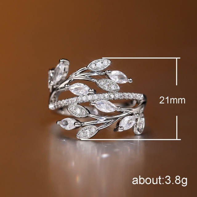 Elegant cubic zircon leaf design copper rings