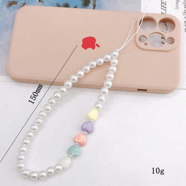 Handmade pearl beads heart short phone chain