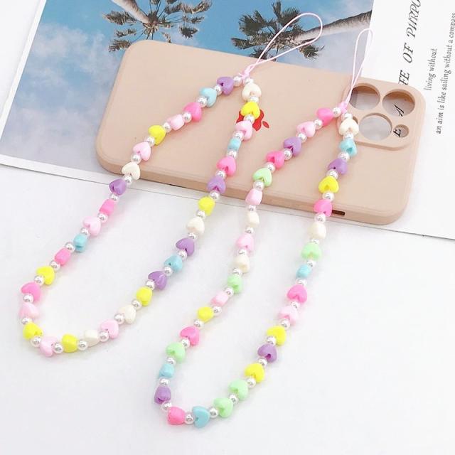 Sweet color acrylic heart phone chain