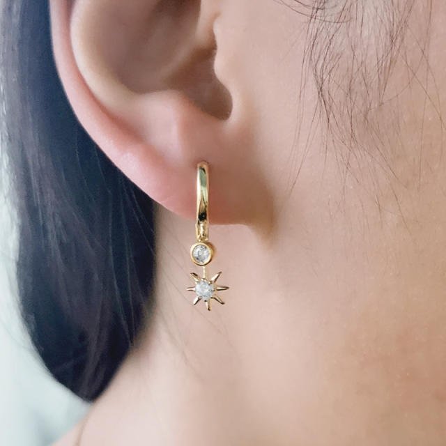 Cubic zircon star gold plated copper huggie earrings