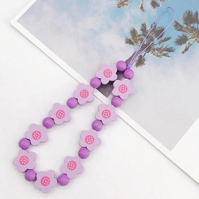 Boho wooden bead flower phone chain