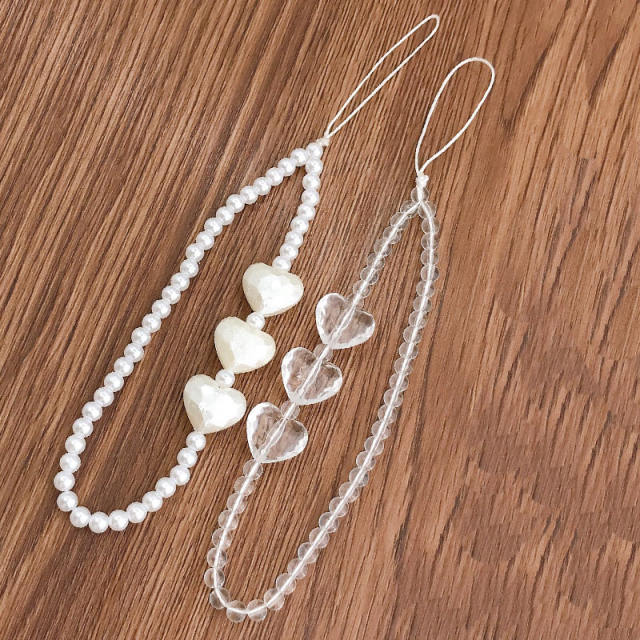 Pearl heart short phone chain