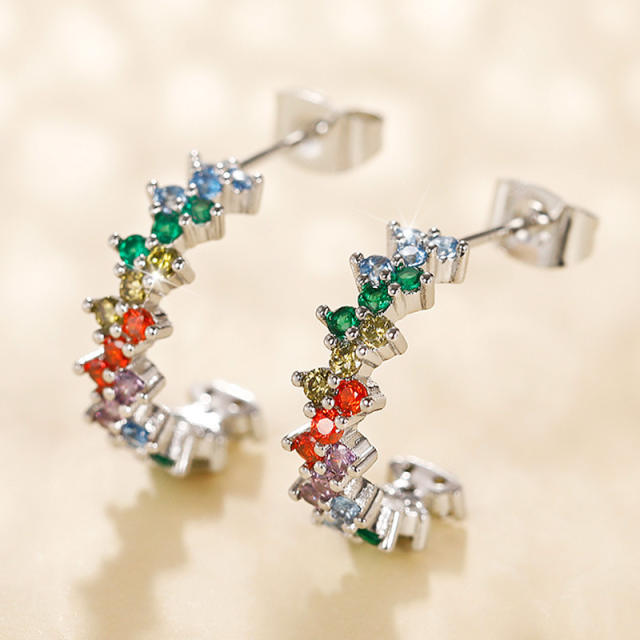 Creative rainbow cubic zircon copper earrings