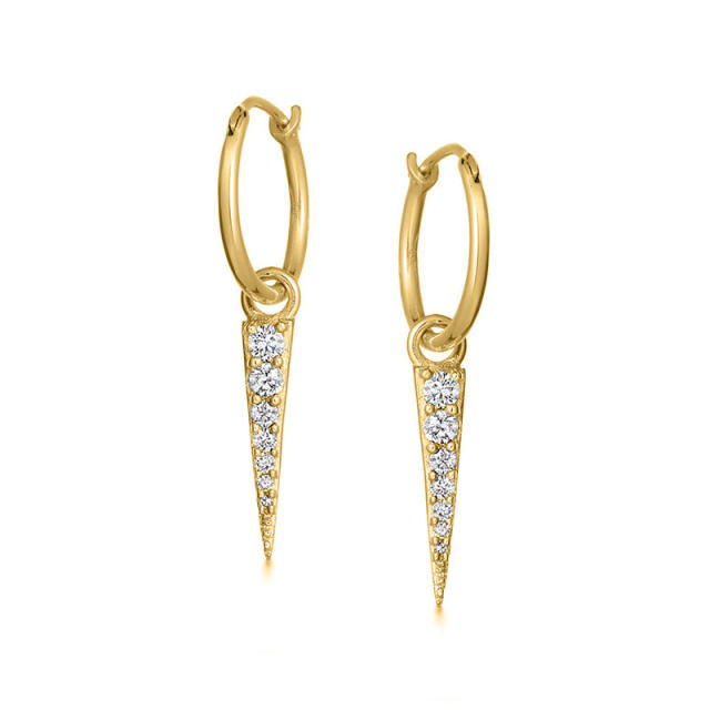 INS trend cubic zircon triangle gold plated copper huggie earrings