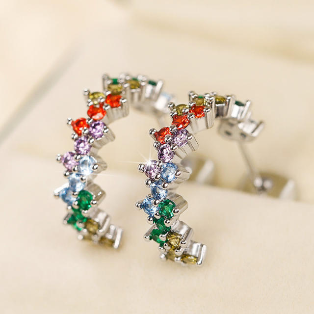 Creative rainbow cubic zircon copper earrings