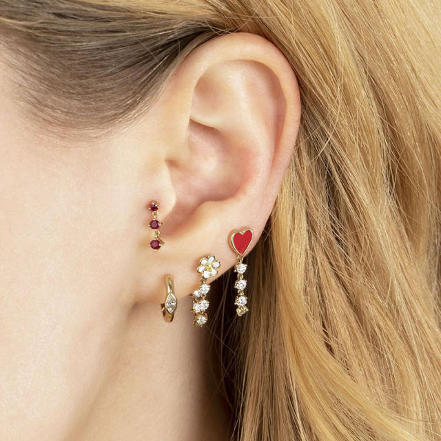 925 needle enamel flower cubic zircon copper earrings