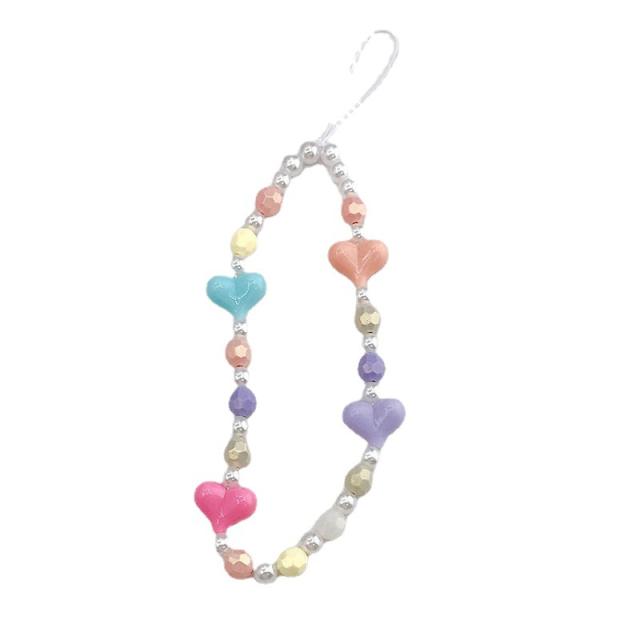 INS colorful heart acrylic bead short phone chain