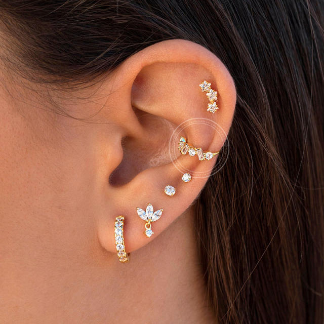 Sterling silver color cubic zircon copper ear cuff(1pcs price)