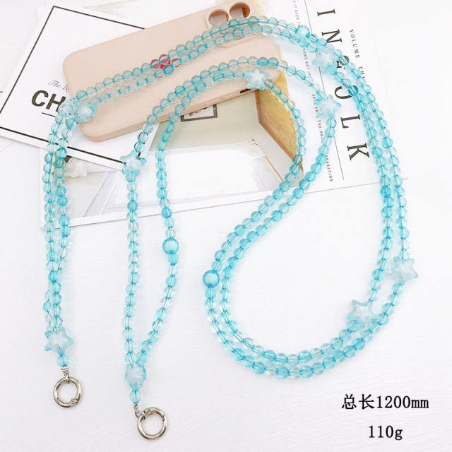 Sweet clear bead heart star long phone chain