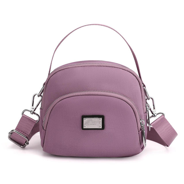 Casual plain color nylon crossbody bag