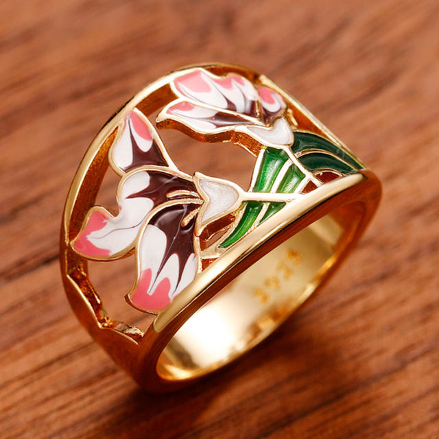 INS trend color enamel flower copper rings