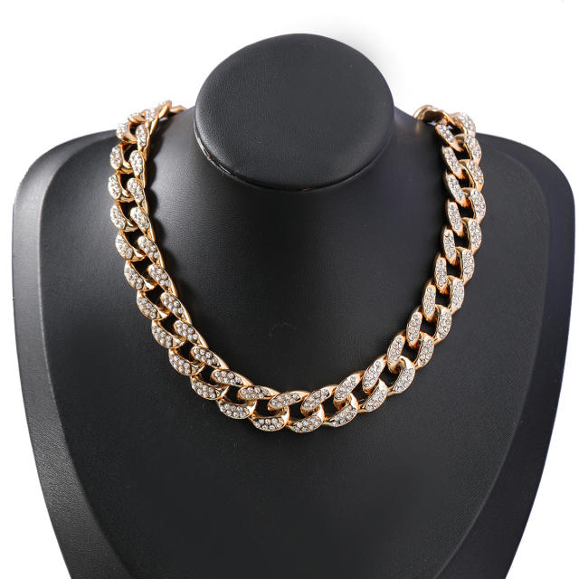 Hiphop resin rhinestone cuban chain necklace