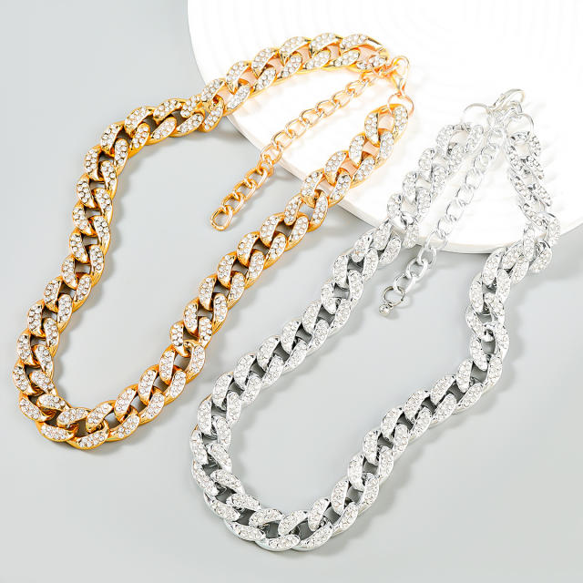 Hiphop resin rhinestone cuban chain necklace
