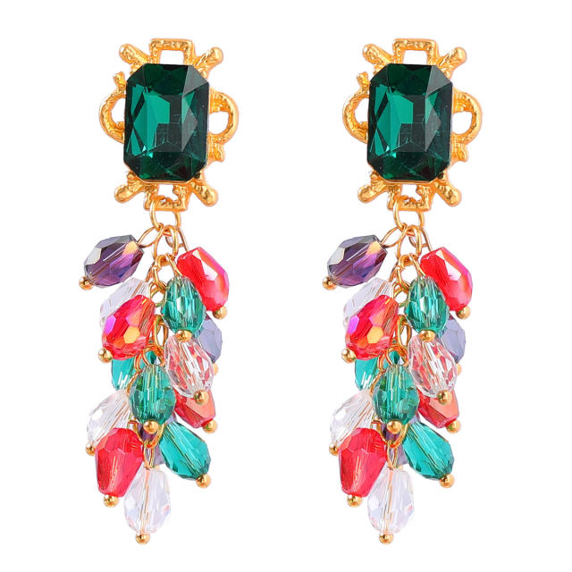 Vintage color bead tassel statement earrings