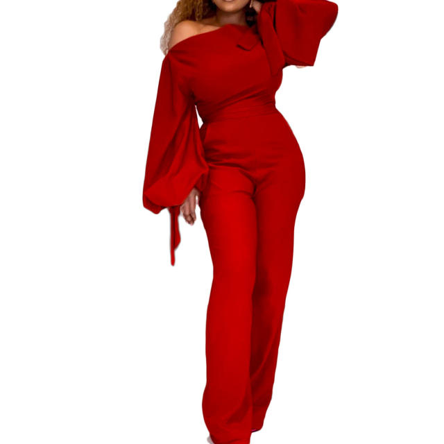 Sexy one shoulder plain color jumpsuit