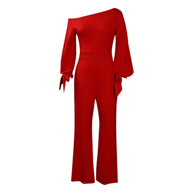 Sexy one shoulder plain color jumpsuit