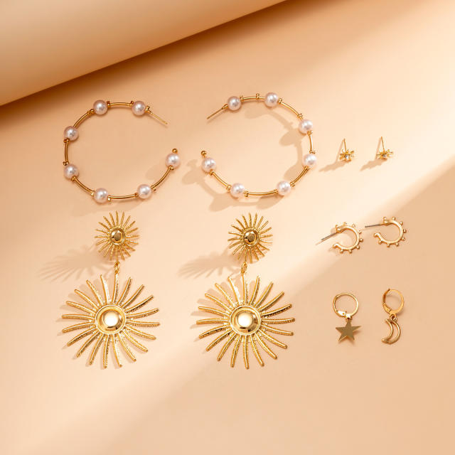 Vintage faux pearl beads geometric earrings set
