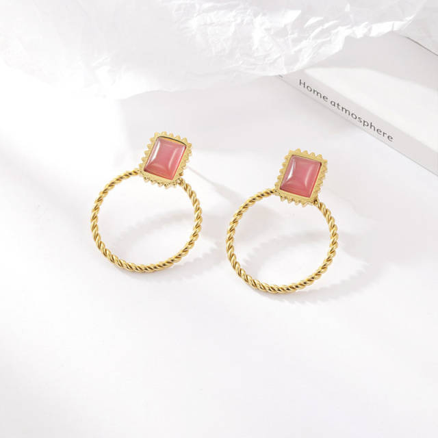 Chic design color opal stone stainless steel earrings