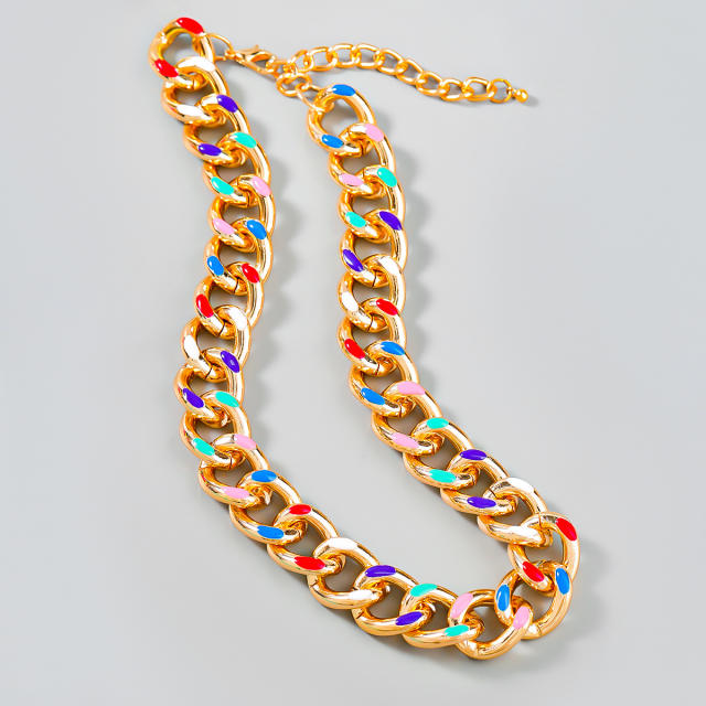 Hiphop color enamel chain necklace choker