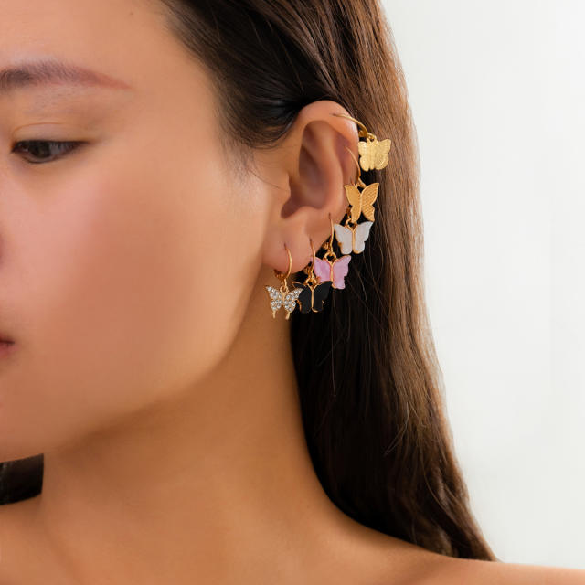 Sweet butterfly huggie earrings set