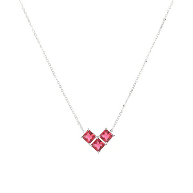 Korean fashion color cubic zircon heart dainty stainless steel necklace