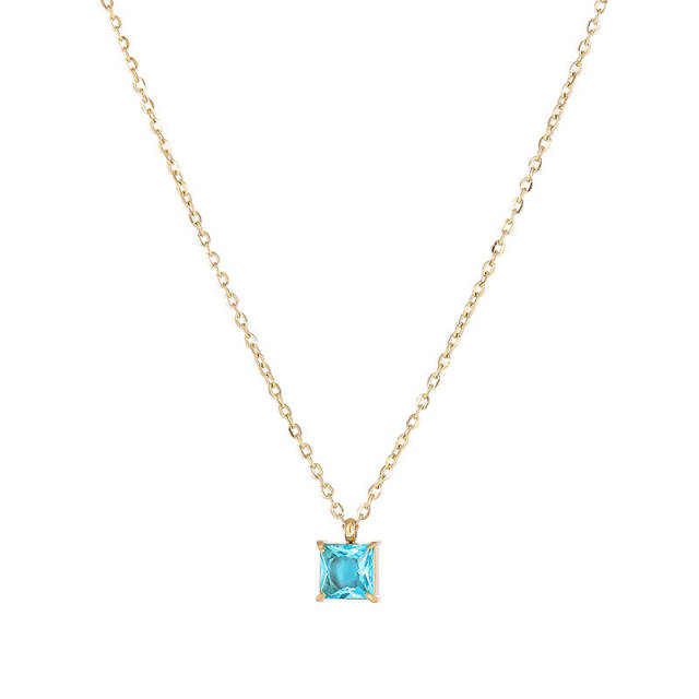 INS trend color cubic zircon dainty stainless steel necklace
