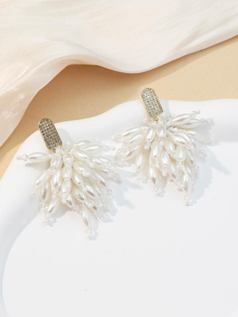 925 needle diamond pearl earrings
