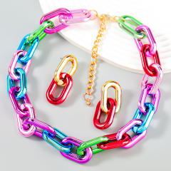 INS resin chain colorful choker earring set