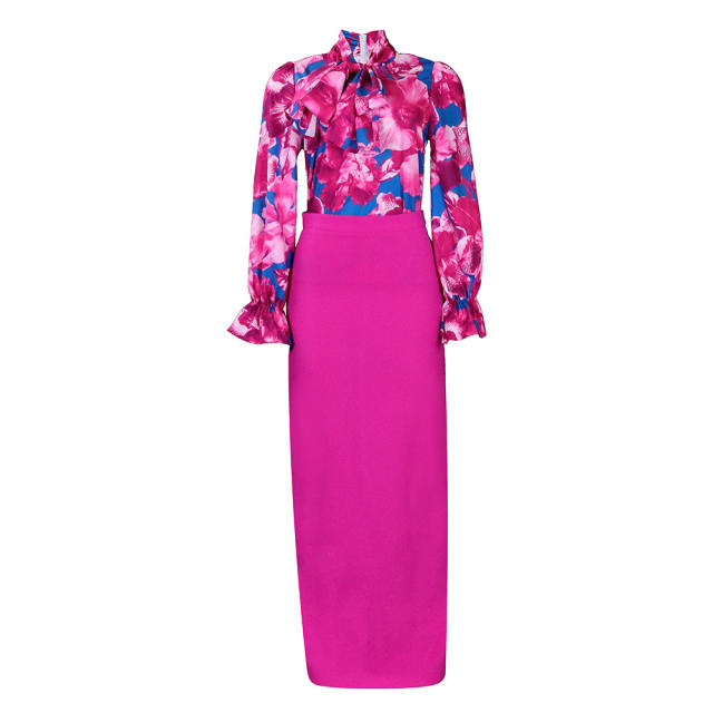 Plus size summer floral blouse maxi skirt set