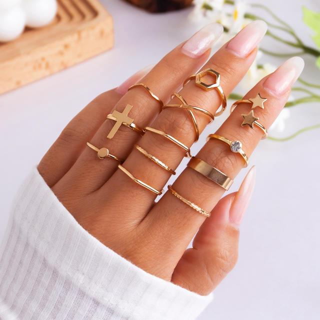 Boho faux pearl beads moon star stackable rings