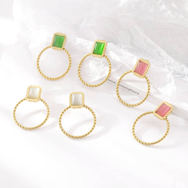 Chic design color opal stone stainless steel earrings