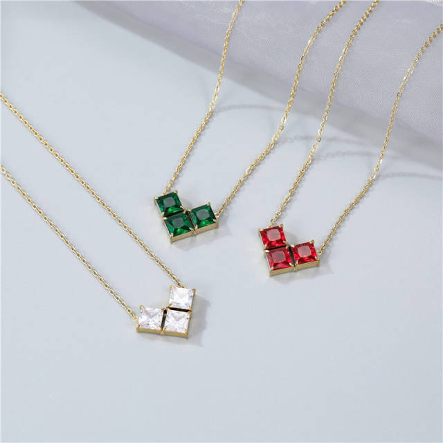Korean fashion color cubic zircon heart dainty stainless steel necklace