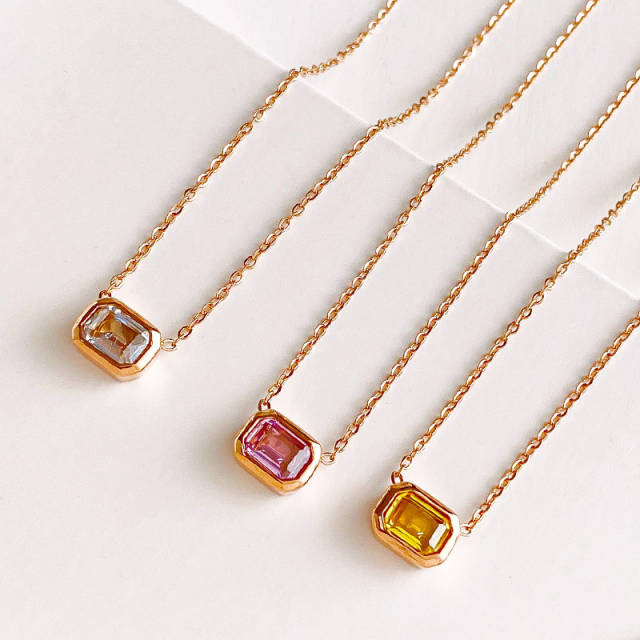 Delicate color cubic zircon dainty stainless steel necklace