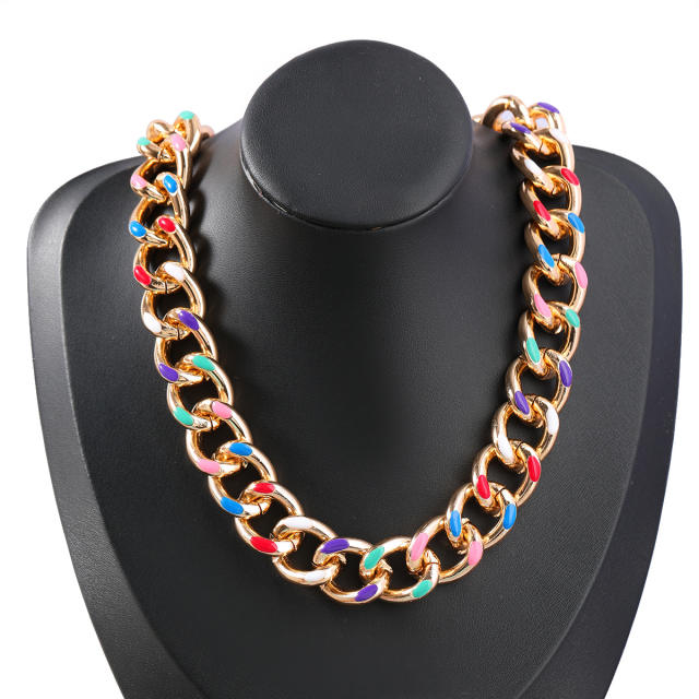 Hiphop color enamel chain necklace choker