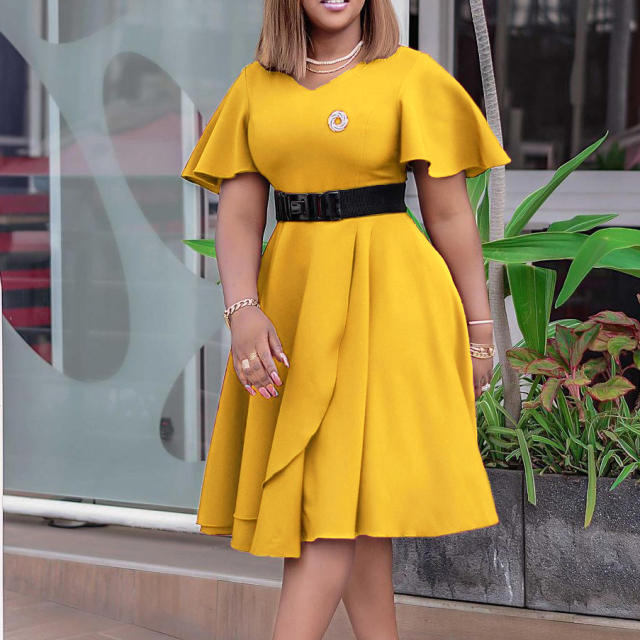 Plus size plain color midi dress