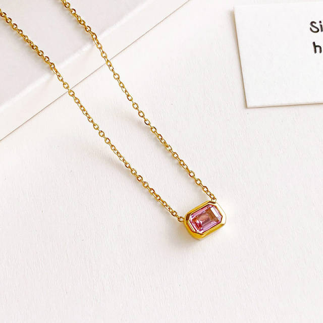 Delicate color cubic zircon dainty stainless steel necklace