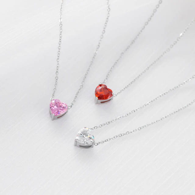 Dainty color cubic zircon heart stainless steel necklace